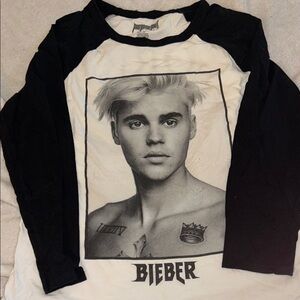 Justin Bieber Black and White Graphic Long Sleeve Shirt size S